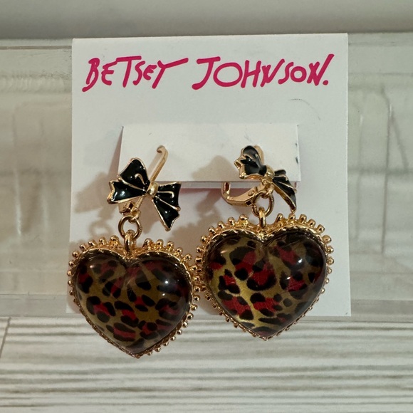 Betsey Johnson Leopard Heart Earrings - Picture 2 of 5